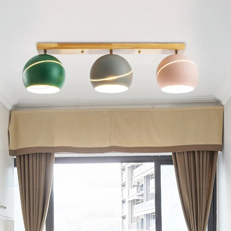 Plafonnier îlot à 3 têtes avec abat-jour en métal, luminaire semi-encastré moderniste en bois pour salle d'étude Clearhalo