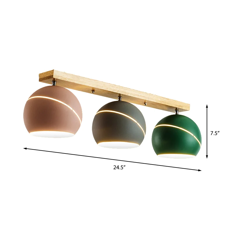 Plafonnier îlot à 3 têtes avec abat-jour en métal, luminaire semi-encastré moderniste en bois pour salle d'étude Clearhalo
