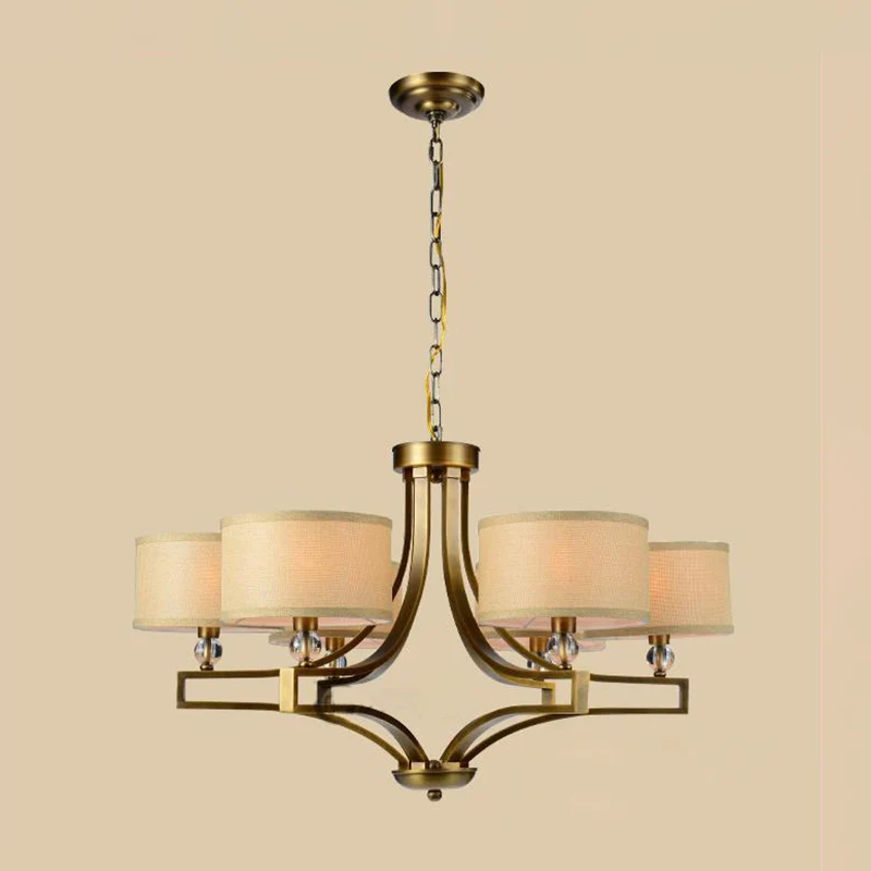 Plafonnier à 3/6 lumières, lustre suspendu en tissu à tambour traditionnel en Beige pour le salon Clearhalo