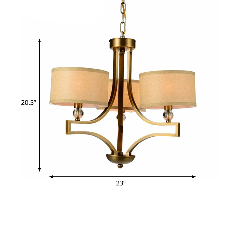 Plafonnier à 3/6 lumières, lustre suspendu en tissu à tambour traditionnel en Beige pour le salon Clearhalo