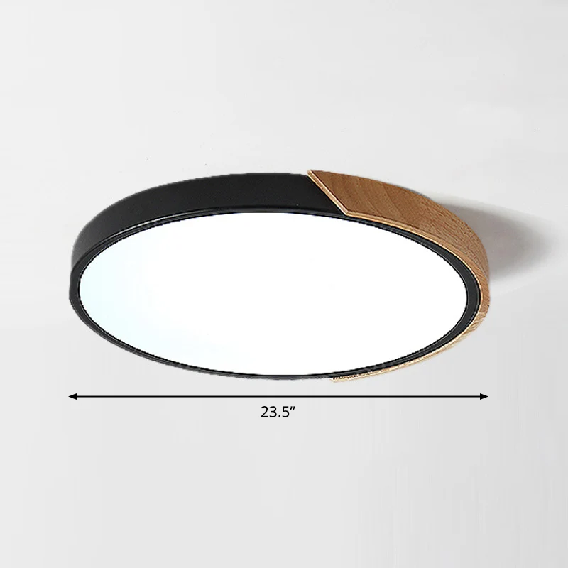 Plafonnier Macaron rond à LED avec abat-jour en acrylique et décoration en bois Clearhalo