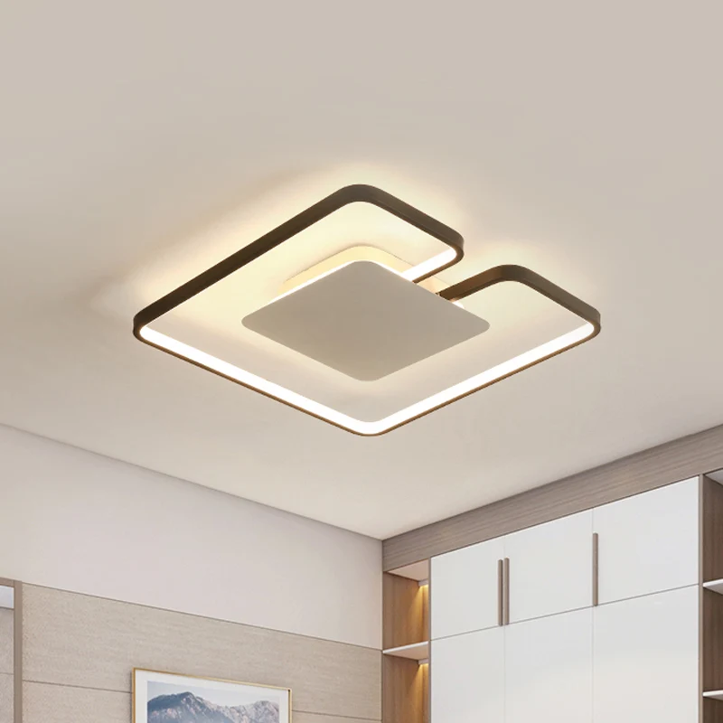 Plafonnier mince à cadre carré, chambre à coucher en fer simple, éclairage encastré à LED de 15 "/ 19" W en intérieur blan...
