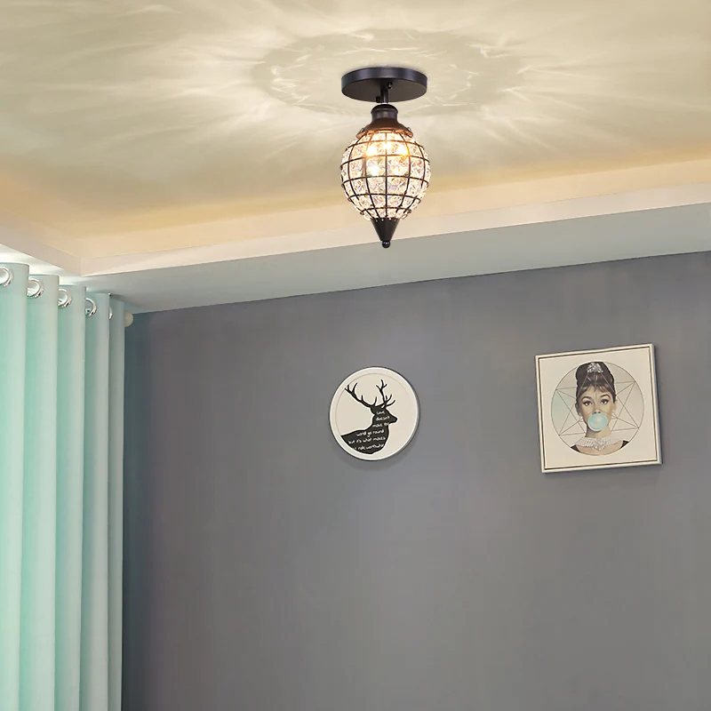 Plafonnier mini boule disco 5"/6,5" W, cadre en fer rustique, lampe semi-encastrée à 1 lumière avec drapage en cristal Cle...