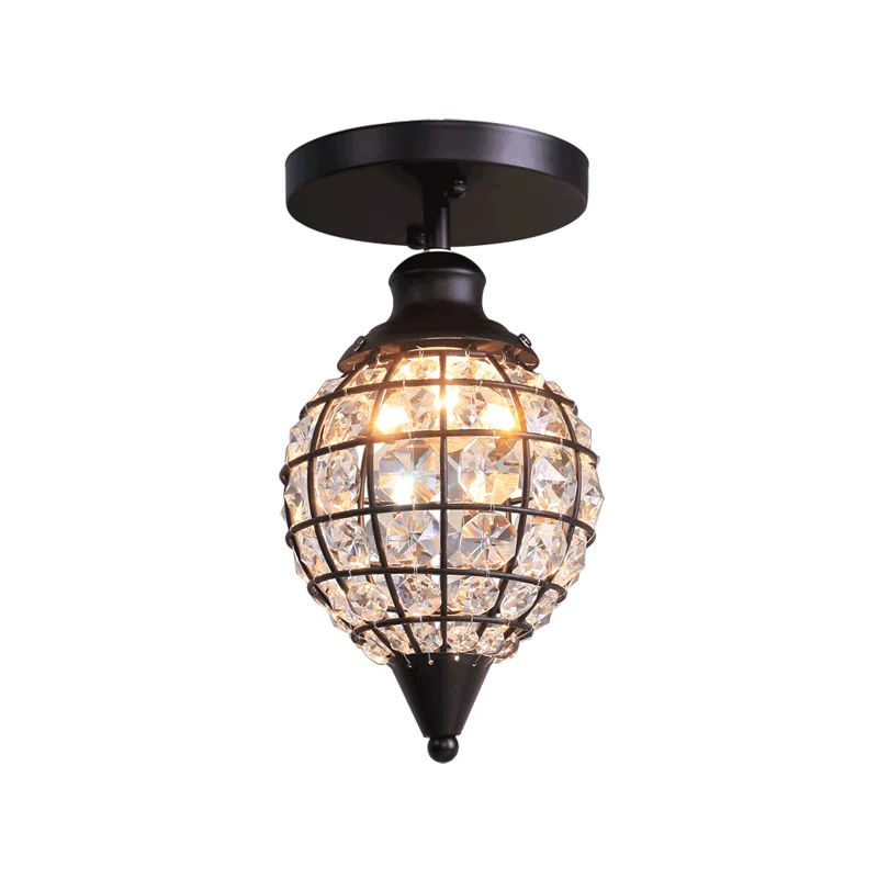 Plafonnier mini boule disco 5"/6,5" W, cadre en fer rustique, lampe semi-encastrée à 1 lumière avec drapage en cristal Cle...