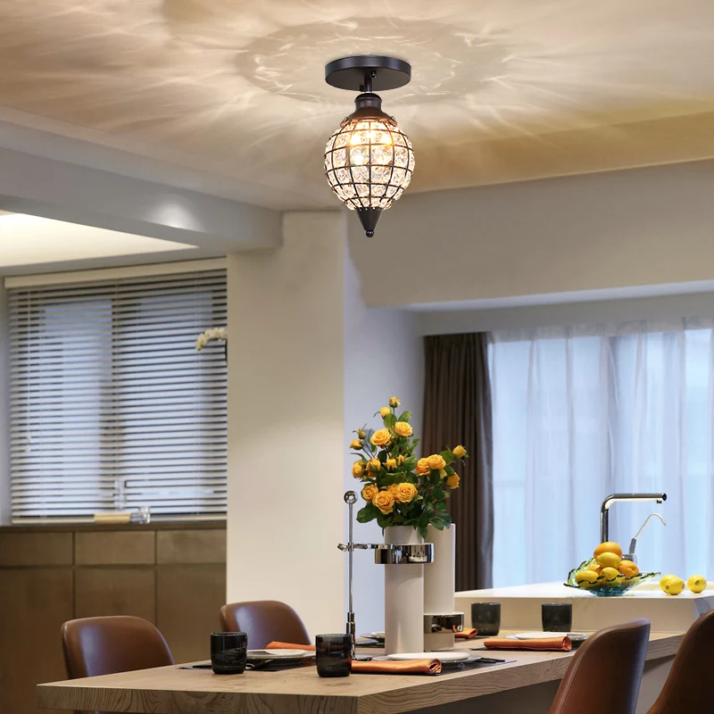 Plafonnier mini boule disco 5"/6,5" W, cadre en fer rustique, lampe semi-encastrée à 1 lumière avec drapage en cristal Cle...