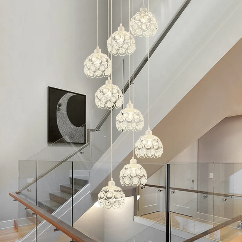 Plafonnier moderne à 8 ampoules, blanc/noir, dôme en cristal, lustre multi-lumière pour le salon Clearhalo