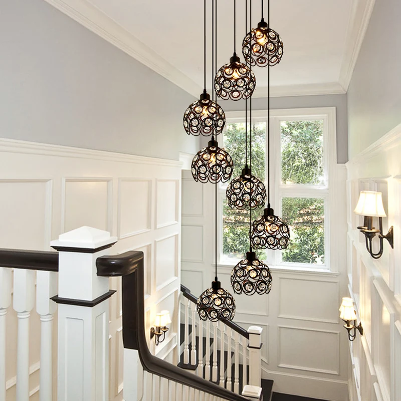 Plafonnier moderne à 8 ampoules, blanc/noir, dôme en cristal, lustre multi-lumière pour le salon Clearhalo