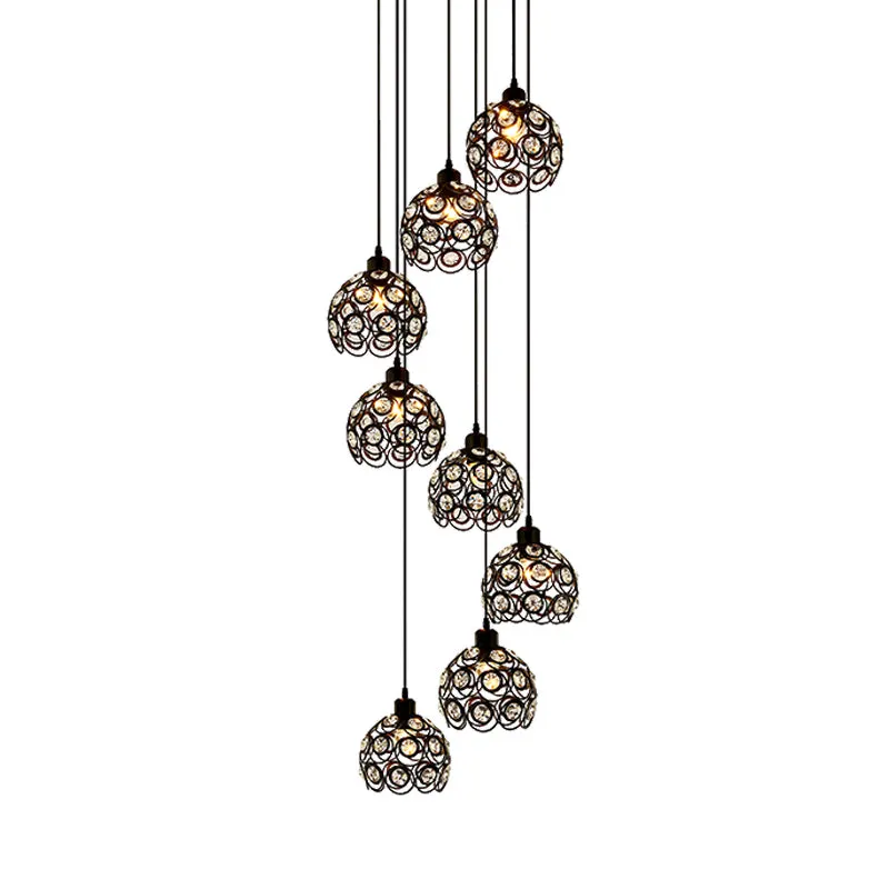 Plafonnier moderne à 8 ampoules, blanc/noir, dôme en cristal, lustre multi-lumière pour le salon Clearhalo
