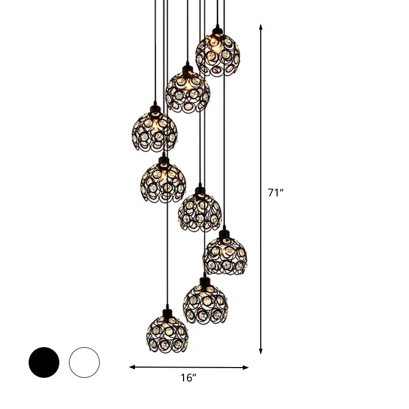 Plafonnier moderne à 8 ampoules, blanc/noir, dôme en cristal, lustre multi-lumière pour le salon Clearhalo