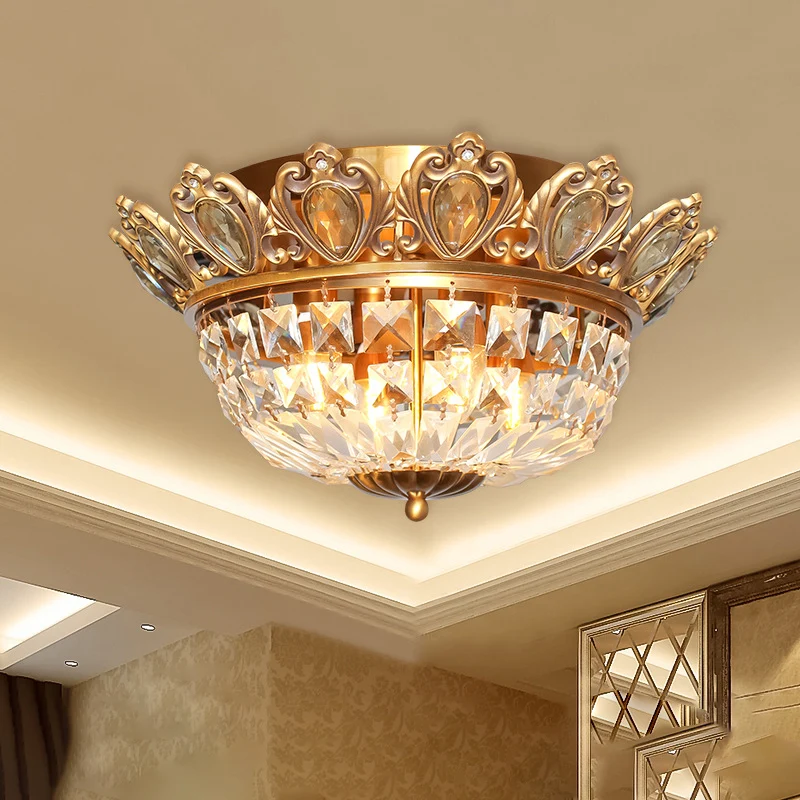 Plafonnier moderne en bloc de cristal, panier à 4 têtes, éclairage encastré en or pour le salon Clearhalo