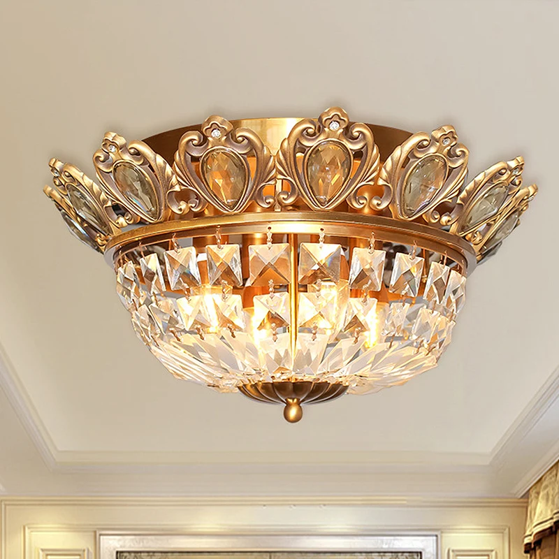 Plafonnier moderne en bloc de cristal, panier à 4 têtes, éclairage encastré en or pour le salon Clearhalo