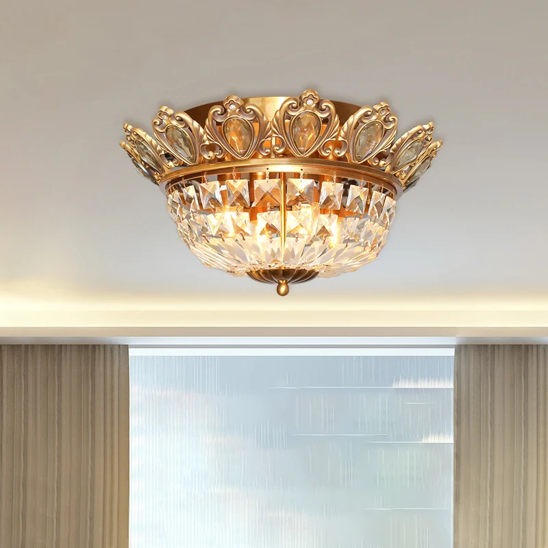 Plafonnier moderne en bloc de cristal, panier à 4 têtes, éclairage encastré en or pour le salon Clearhalo