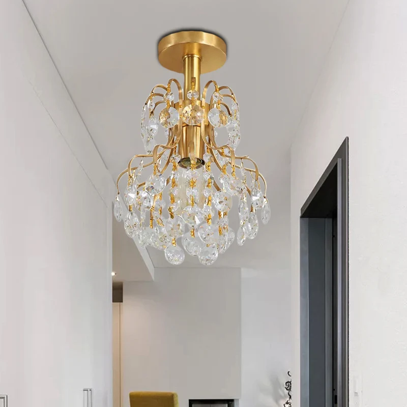 Plafonnier moderne à bras courbé en métal, 1 lumière, luminaire semi-encastré pour couloir, laiton Clearhalo