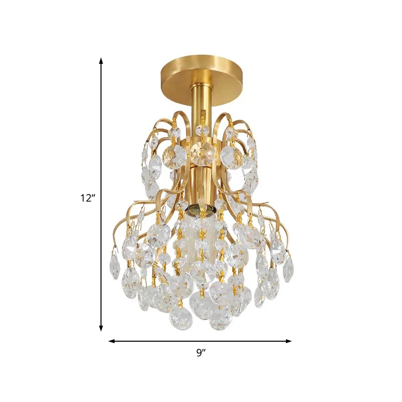 Plafonnier moderne à bras courbé en métal, 1 lumière, luminaire semi-encastré pour couloir, laiton Clearhalo