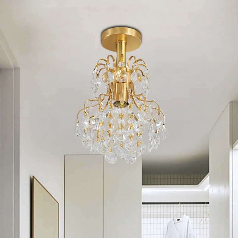 Plafonnier moderne à bras courbé en métal, 1 lumière, luminaire semi-encastré pour couloir, laiton Clearhalo