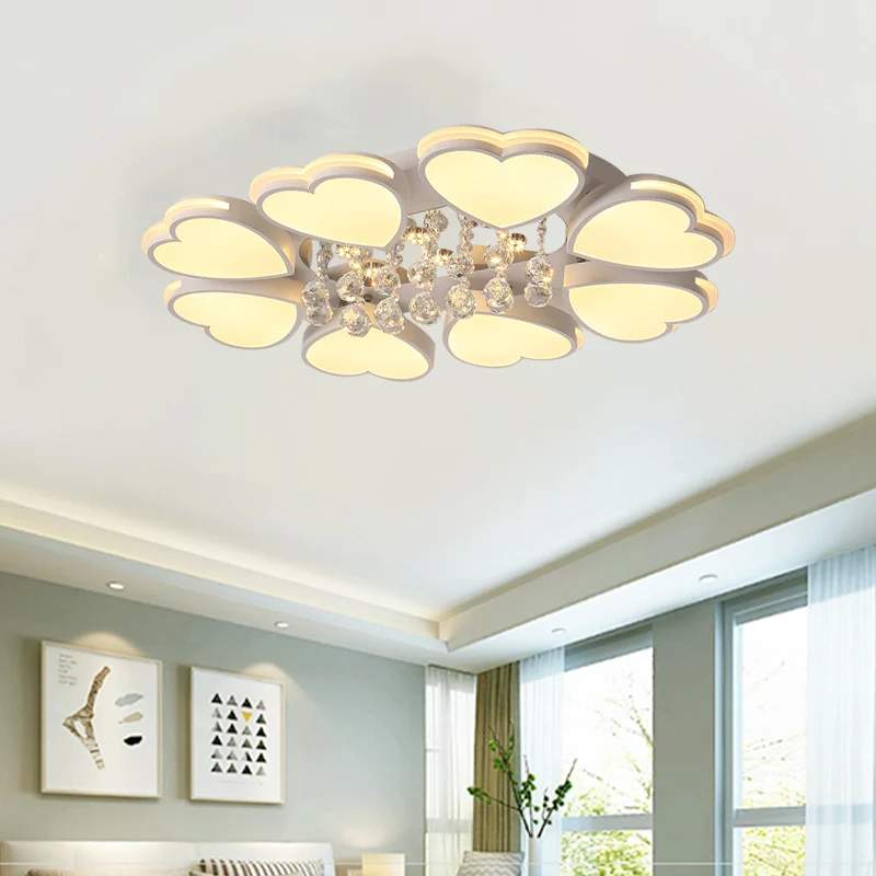 Plafonnier moderne en forme de cœur en acrylique à 8 têtes LED avec goutte de cristal, lumière chaude/blanche Clearhalo