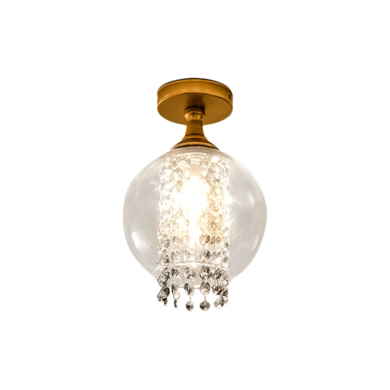Plafonnier moderne en forme de globe/cylindre à 1 ampoule, en verre et en métal, avec accents de perles de cristal, finiti...