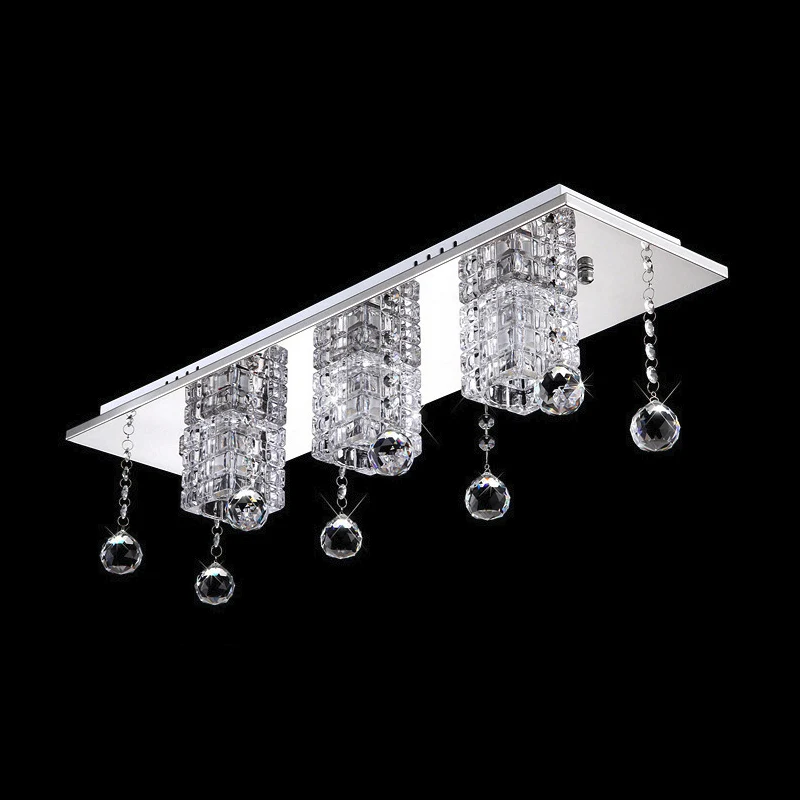 Plafonnier moderne à 3 têtes avec abat-jour en cristal transparent et nickel, avec drapé d'orbes, lumière blanche/chaude C...