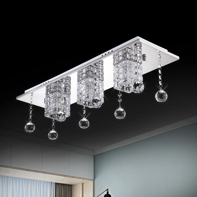Plafonnier moderne à 3 têtes avec abat-jour en cristal transparent et nickel, avec drapé d'orbes, lumière blanche/chaude C...