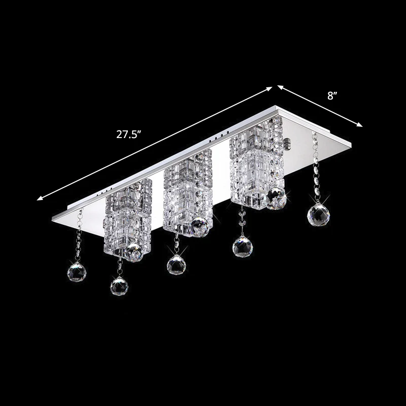 Plafonnier moderne à 3 têtes avec abat-jour en cristal transparent et nickel, avec drapé d'orbes, lumière blanche/chaude C...