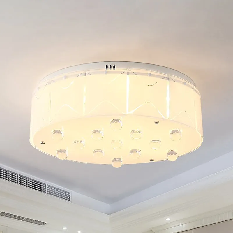 Plafonnier moderne en verre dépoli blanc, 6 ampoules, avec goutte d'orbe en cristal Clearhalo