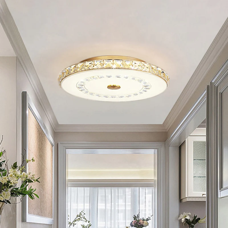 Plafonnier moderniste chromé/doré à LED de 16 / 19,5 po W avec abat-jour rond en bloc de cristal Clearhalo