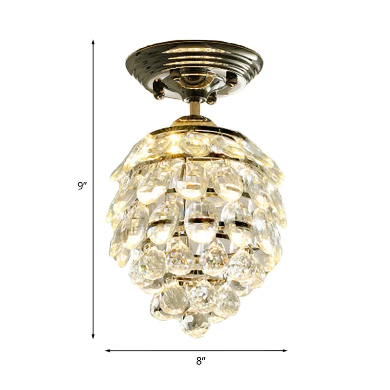 Plafonnier moderniste pomme de pin boule de cristal LED éclairage semi-monté en argent pour couloir Clearhalo