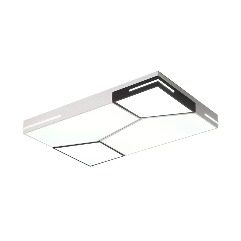Plafonnier en métal carré/rectangle épissé, plafonnier LED minimaliste noir et blanc à encastrer pour salon Clearhalo