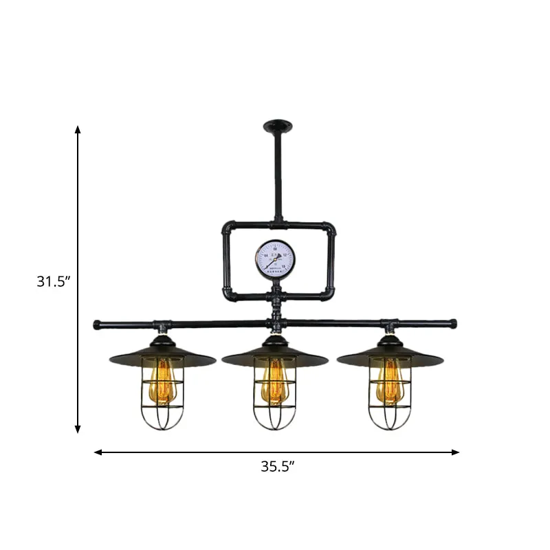 Plafonnier en métal à 3 têtes, luminaire décoratif de plafond, noir et antique, avec abat-jour plat, pour Bar et île, avec...