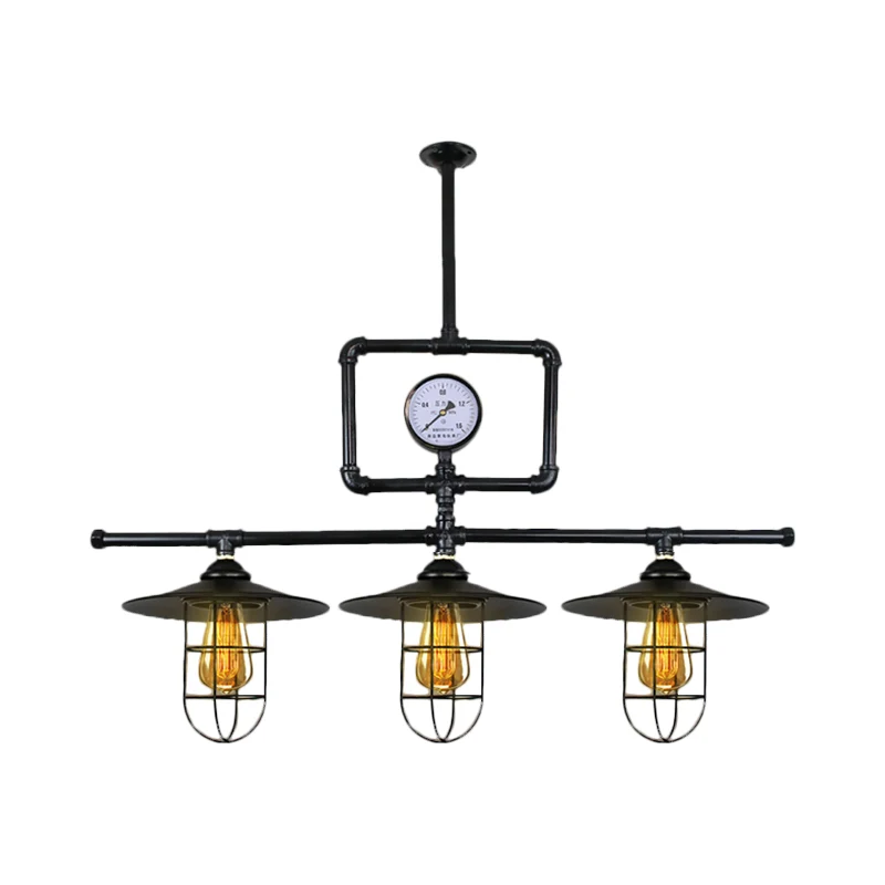 Plafonnier en métal à 3 têtes, luminaire décoratif de plafond, noir et antique, avec abat-jour plat, pour Bar et île, avec...