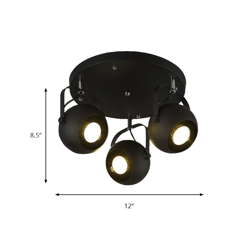 Plafonnier en métal à 1/3 têtes, Style Vintage, abat-jour Globe noir, lumière Semi-affleurante rotative pour chambre à cou...