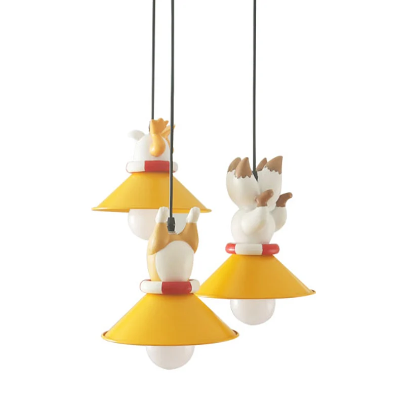 Plafonnier Multi cône en métal dessin animé 3 ampoules luminaire suspendu jaune avec animaux déco en résine Clearhalo