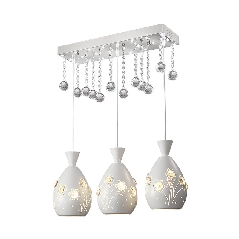 Plafonnier multi-lumières en fer ajouré, moderne, suspendu, blanc, à 3 lumières, avec gouttelettes de cristal Clearhalo