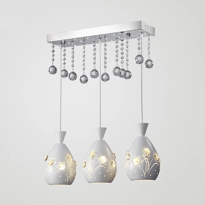 Plafonnier multi-lumières en fer ajouré, moderne, suspendu, blanc, à 3 lumières, avec gouttelettes de cristal Clearhalo
