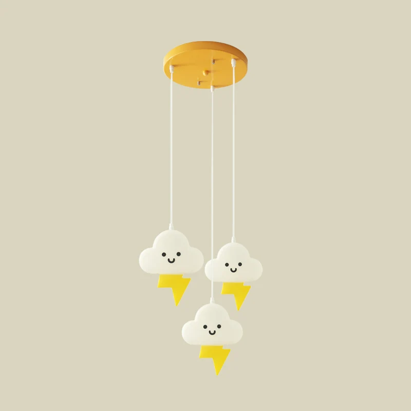 Plafonnier multi-plafonnier en acrylique en forme de nuage, lampe à pendule LED à 3 lumières, blanc et jaune Clearhalo
