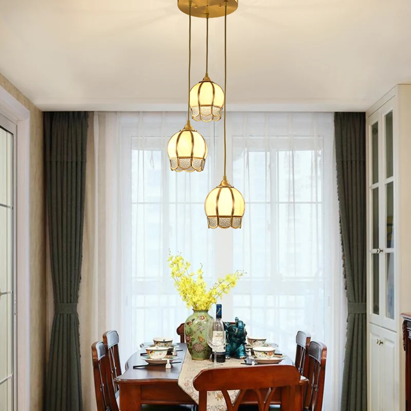Plafonnier multi-plafonnier à 3 têtes en forme de dôme, luminaire à Suspension en verre ondulé doré Clearhalo
