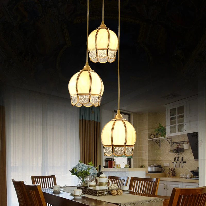 Plafonnier multi-plafonnier à 3 têtes en forme de dôme, luminaire à Suspension en verre ondulé doré Clearhalo