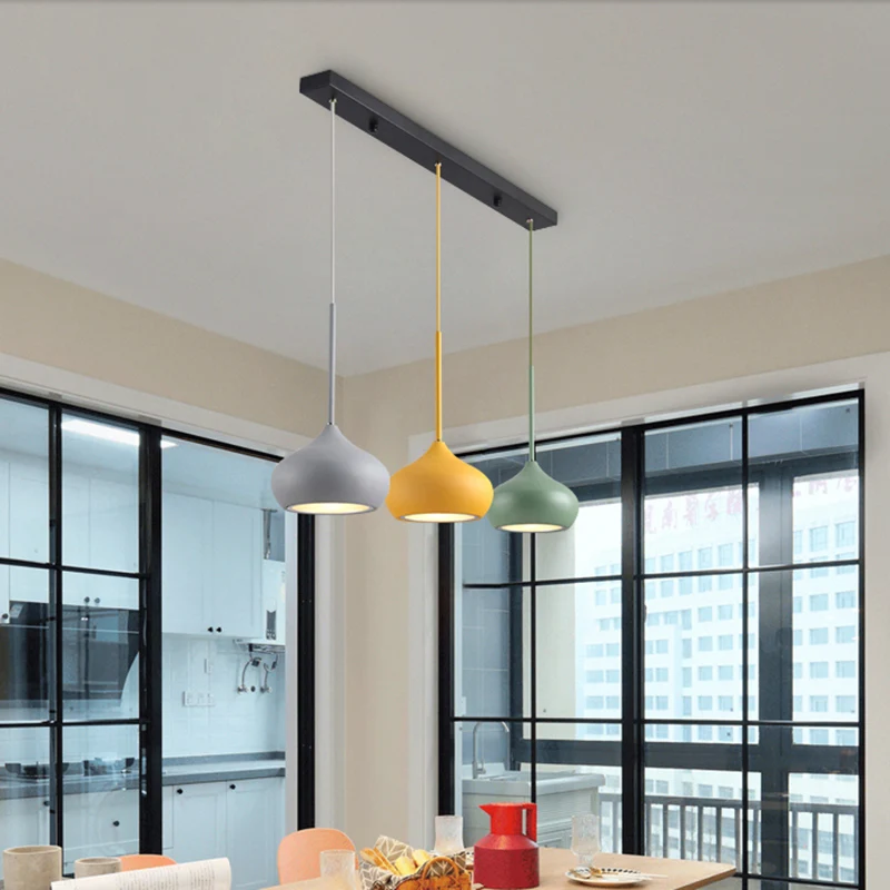 Plafonnier multi-plafonnier à 3 têtes pour salle à manger, lampe suspendue en forme de goutte, gris-jaune-vert, Macaron, a...