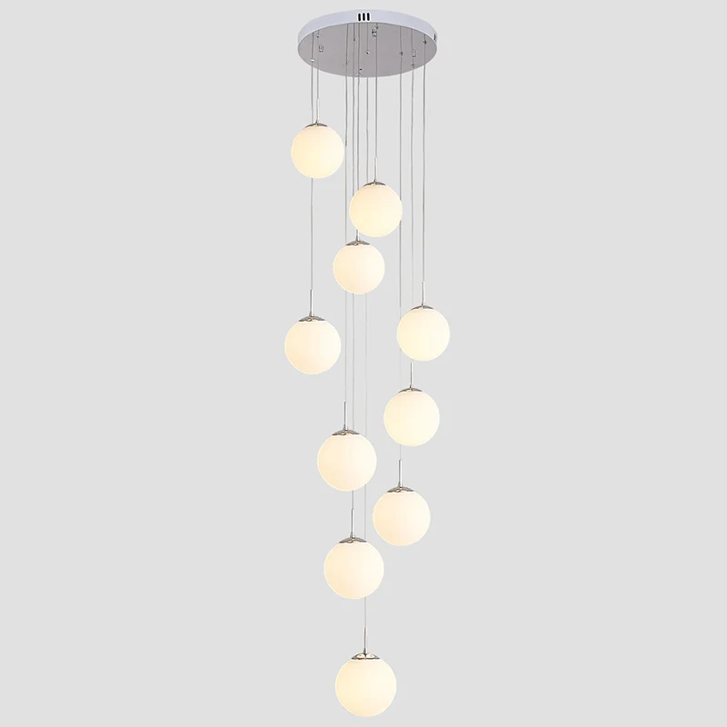 Plafonnier multi-sphère en verre givré, éclairage à suspension artistique à 10 têtes en argent Clearhalo