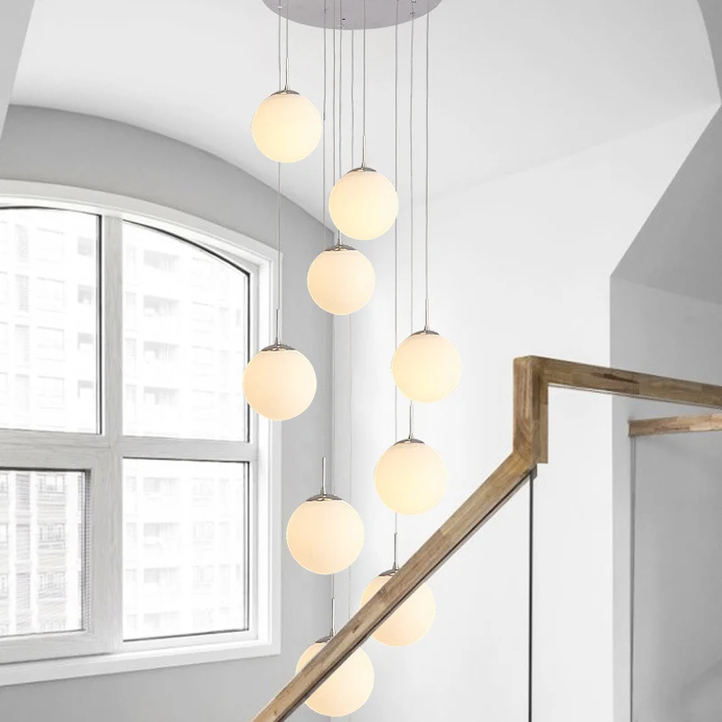 Plafonnier multi-sphère en verre givré, éclairage à suspension artistique à 10 têtes en argent Clearhalo