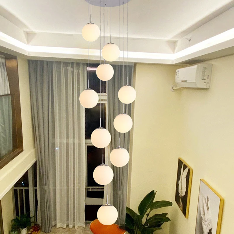 Plafonnier multi-sphère en verre givré, éclairage à suspension artistique à 10 têtes en argent Clearhalo