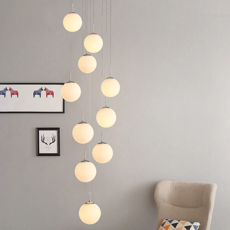 Plafonnier multi-sphère en verre givré, éclairage à suspension artistique à 10 têtes en argent Clearhalo