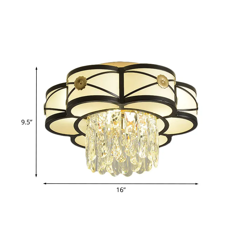 Plafonnier noir en fer en forme de fleur, plafonnier moderne à 4 têtes avec tige en cristal Clearhalo