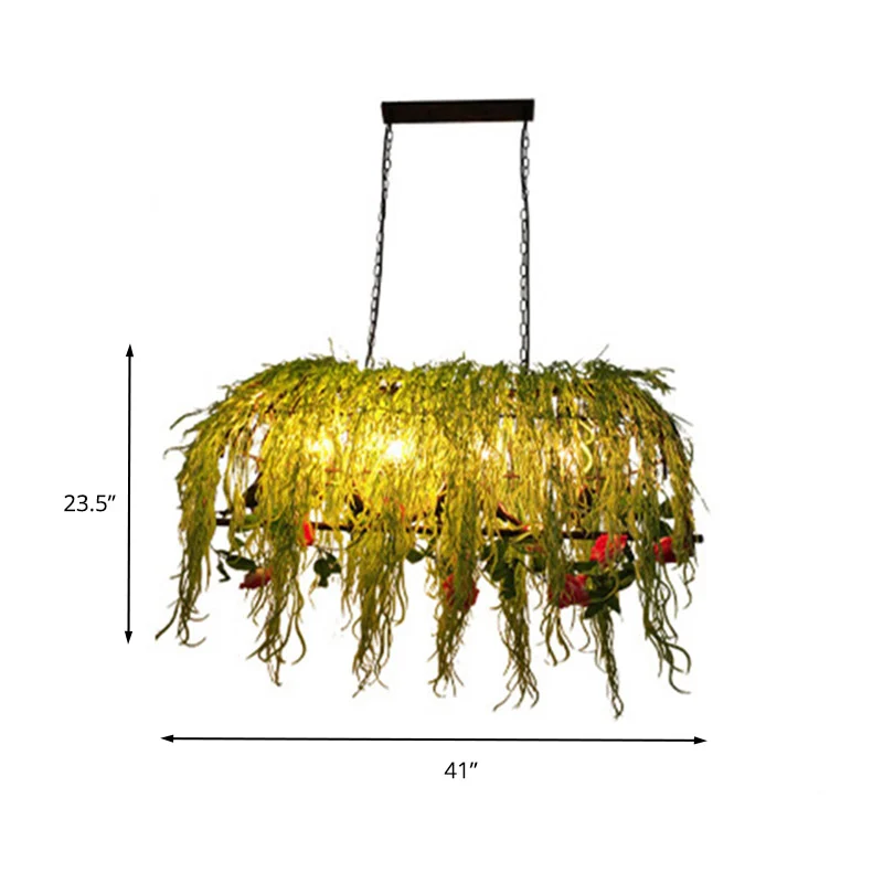 Plafonnier noir à 4 lumières en forme d'île, rétro, en métal, avec Cage à oiseaux, avec plante, pour Restaurant Clearhalo