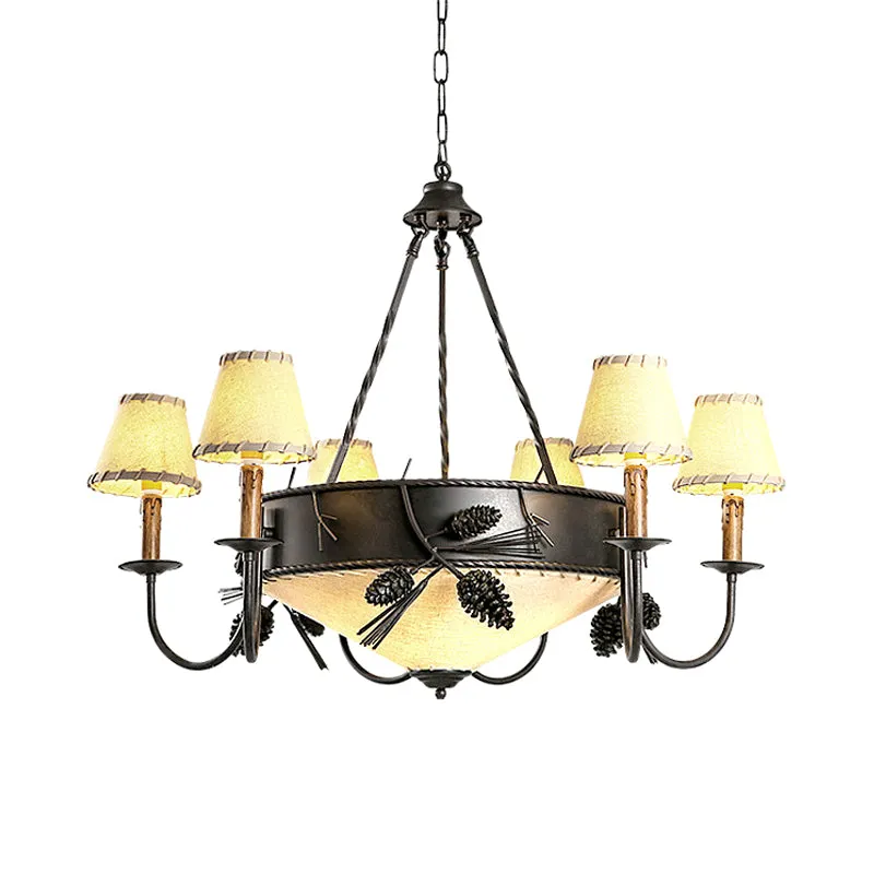 Plafonnier noir à 9 lumières, lustre conique en tissu Vintage, luminaire décoratif avec pomme de pin Clearhalo