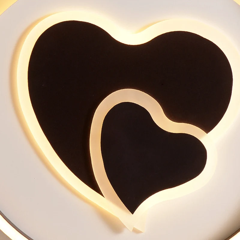 Plafonnier noir mignon 2 coeurs aimants acrylique LED plafonnier pour chambre d'enfant adulte Clearhalo