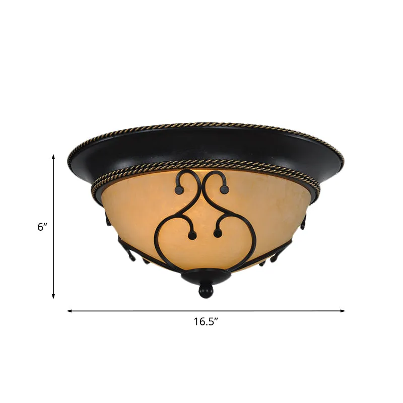 Plafonnier noir à 2/3 têtes, bol en verre givré vintage, avec cadre en métal, 13"/16,5" de largeur Clearhalo
