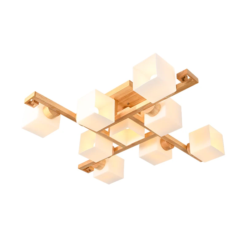 Plafonnier nordique semi-encastré en verre blanc avec auvent en bois Clearhalo
