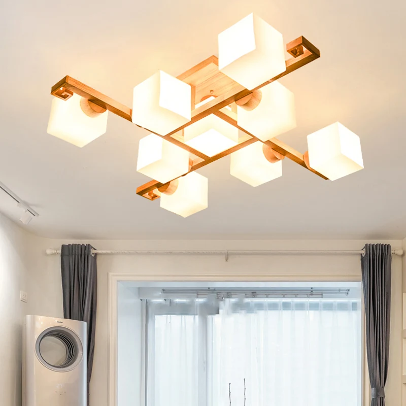 Plafonnier nordique semi-encastré en verre blanc avec auvent en bois Clearhalo