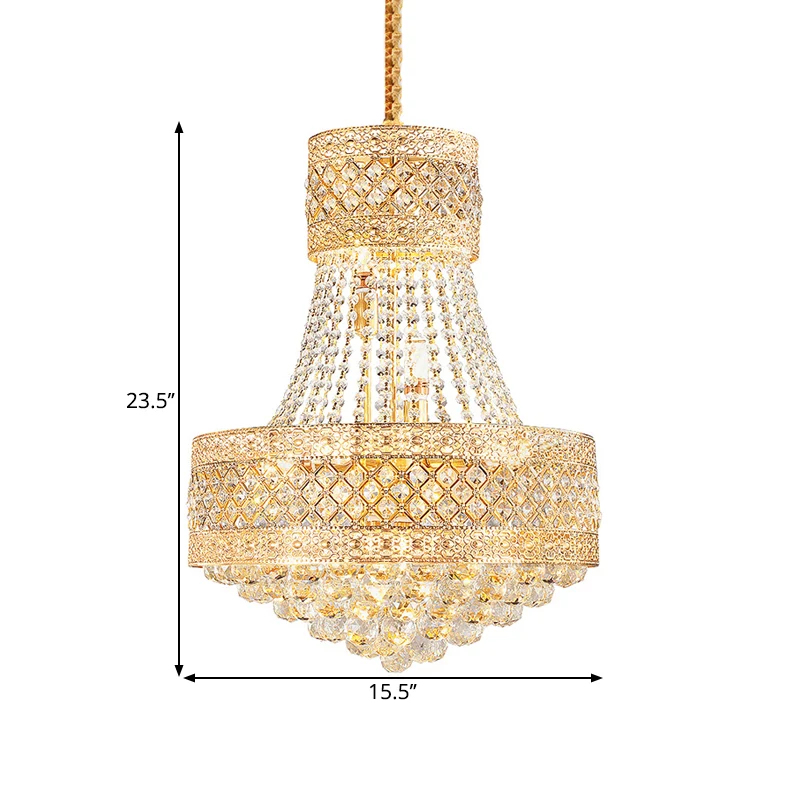 Plafonnier octogonal en cristal à suspendre, lustre contemporain à 3/5 lumières, doré, 12"/15,5" de large Clearhalo